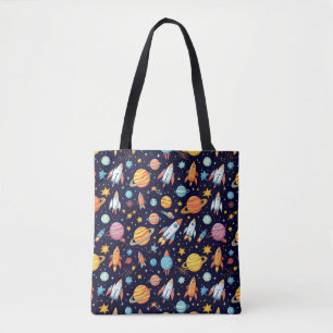 Colourful Space Exploration Pattern Tote Bag