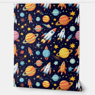 Colourful Space Exploration Pattern Wallpaper