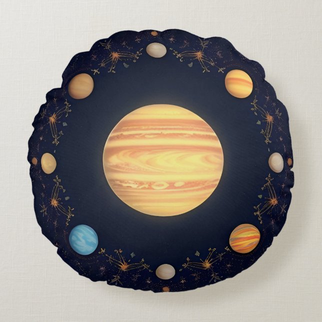 Colourful Space Illustration Round Pillow (Front)