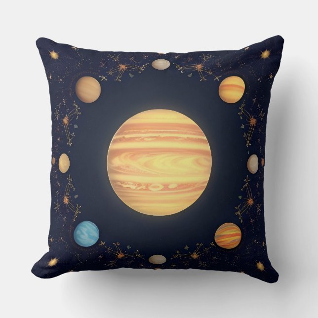 Colourful Space Illustration Throw Pillow (Front)