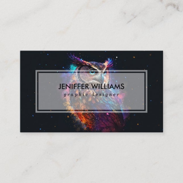 Colourful Space Owl                                Business Card (Front)