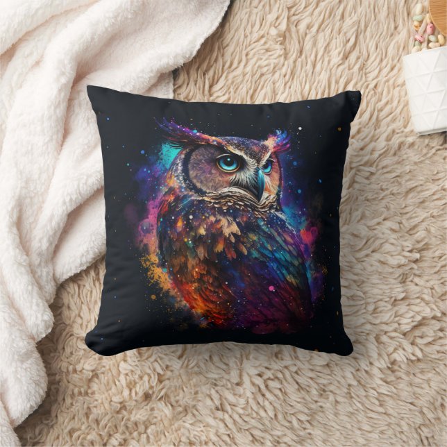 Colourful Space Owl            Throw Pillow (Blanket)
