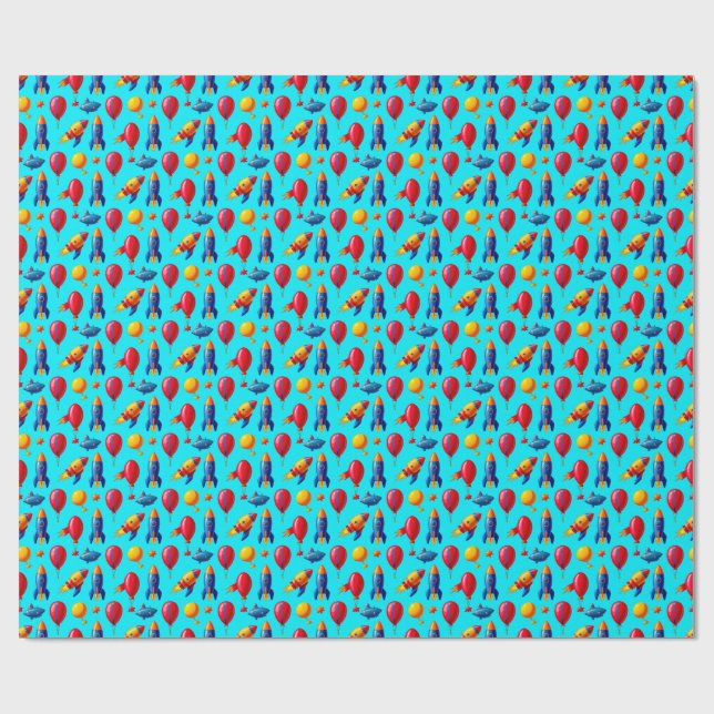 🎁 Colourful Space Party Kids Gift Wrap Paper 🚀 (Flat)