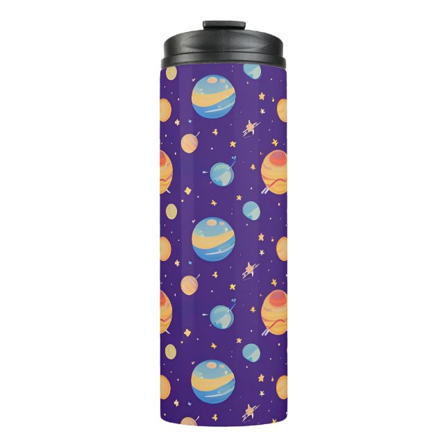 Colourful Space Pattern with Planets, Stars Thermal Tumbler (Front)