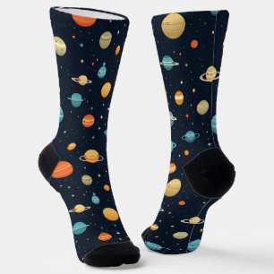 Colourful Space Planet Pattern Socks