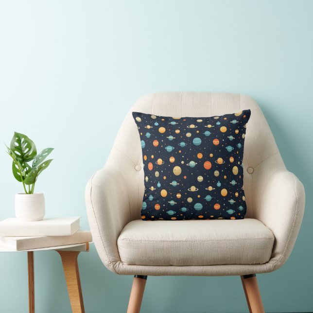 Colourful Space Planet Pattern Throw Pillow (Chair)