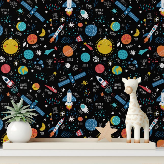 Colourful Space Rocket Kids Peel and Stick Wallpaper (Creator Uploaded)
