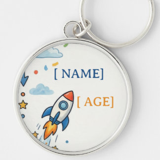 Colourful Space Rocket & Robot Blank Birthday Part Keychain