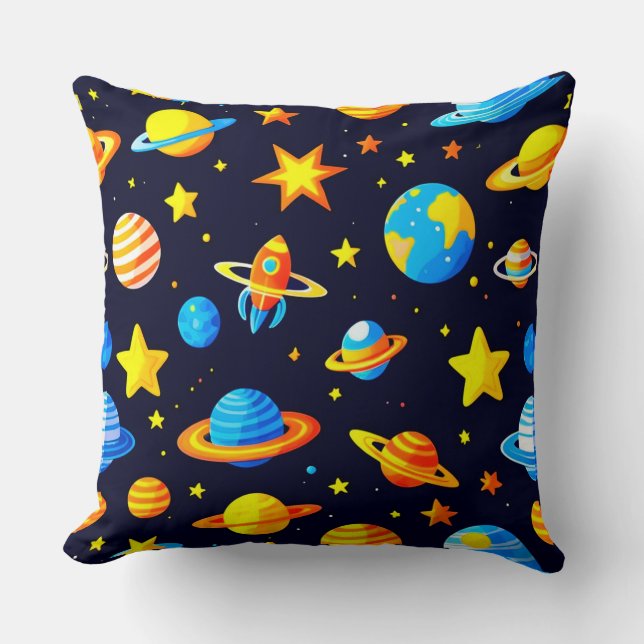 Colourful Space Theme With Planets Throw Pillow (Front)