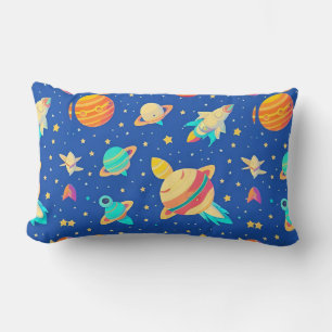 Colourful Space-themed Pattern with Planets Lumbar Pillow