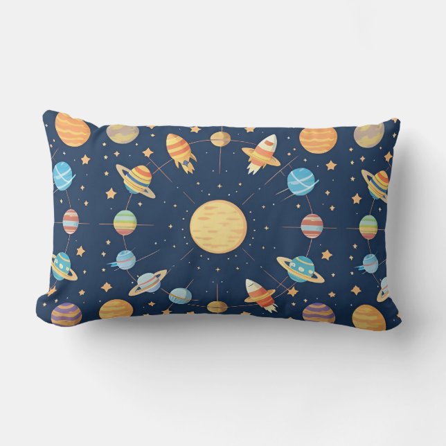Colourful Space-themed Pattern with Planets Lumbar Pillow (Front)