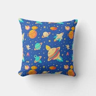Colourful Space-themed Pattern with Planets Throw Pillow
