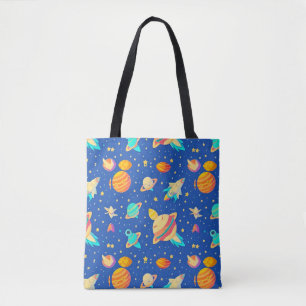 Colourful Space-themed Pattern with Planets Tote Bag