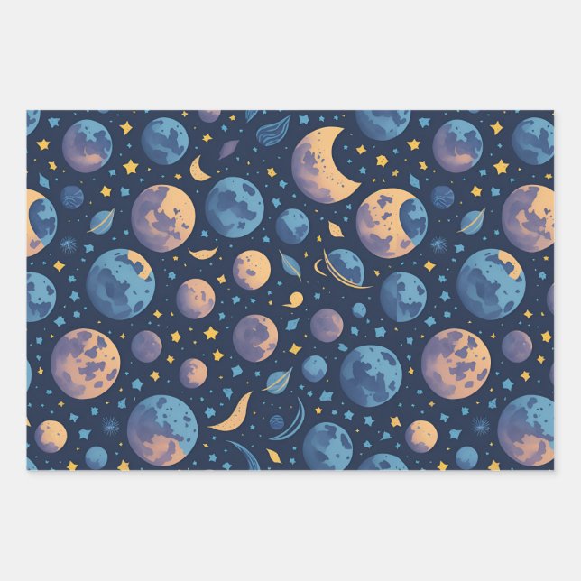 Colourful Space Themed Wrapping Paper Sheet (Front)