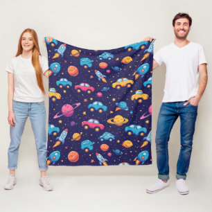 Colourful Space Vehicles For Playroom Style Fleece Blanket
