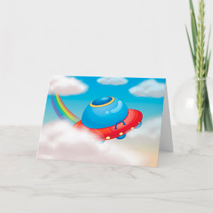 Colourful Spaceship Greeting Cards
