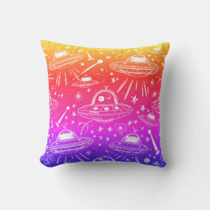 Colourful Spaceship Pattern Throw Pillow