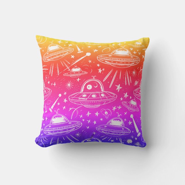 Colourful Spaceship Pattern Throw Pillow (Front)
