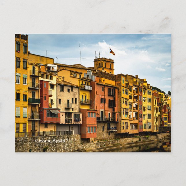 Colourful Spain Girona River Reflection Photograph Postcard (Front)