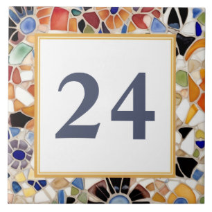 Colourful Spanish Faux Mosaic House Door Number Tile