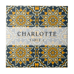 Colourful Spanish Pattern Tile Wedding Place Card