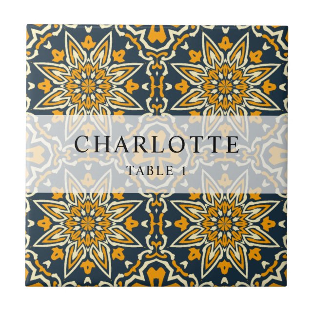 Colourful Spanish Pattern Tile Wedding Place Card (Front)