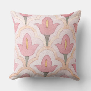 Colourful Spanish tile Watercolor floral decorativ Throw Pillow