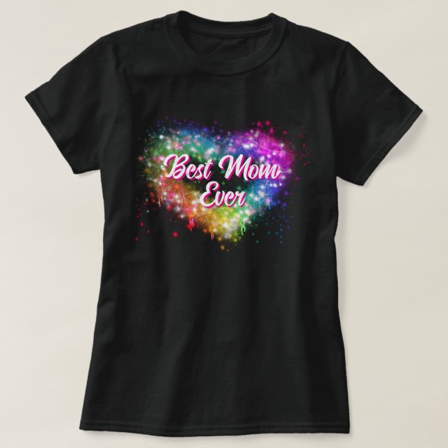 Colourful sparking glitter heart best Grandma ever T-Shirt (Design Front)