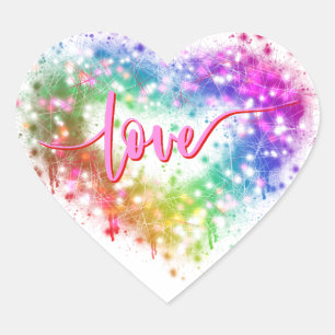 Colourful sparking glitter heart love script heart sticker