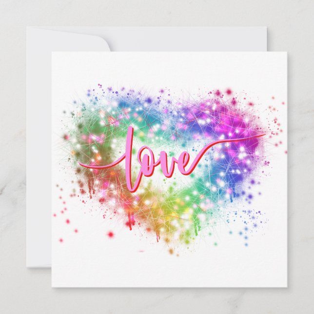 Colourful sparking glitter heart love script invitation (Front)