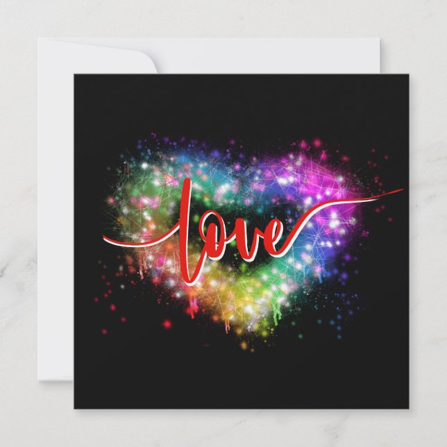 Colourful sparking glitter heart love script invitation (Front)