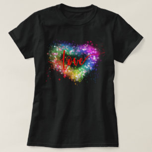 Colourful sparking glitter heart love script T-Shirt