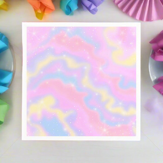 Colourful Sparkles Rainbow Cute Girly Party Napkin (Creator Uploaded)