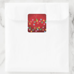 Colourful Sparkling Christmas Tree Lights Holiday Square Sticker
