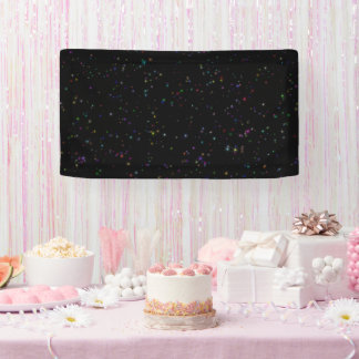 Colourful sparkling stars in night sky black desig banner