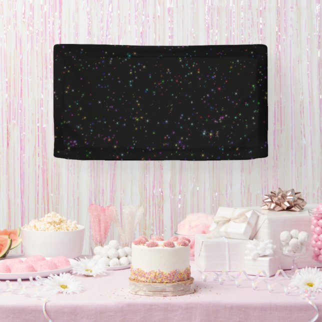 Colourful sparkling stars in night sky black desig banner (Party)
