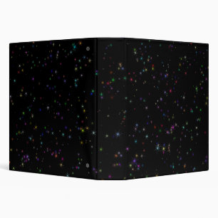 Colourful sparkling stars in night sky black desig binder