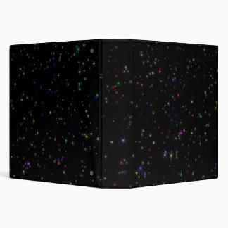 Colourful sparkling stars in night sky black desig binder