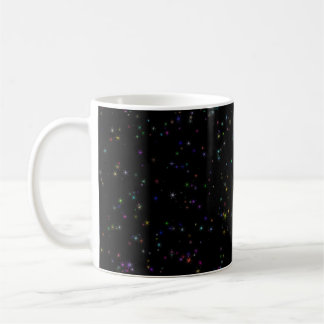 Colourful sparkling stars in night sky black desig coffee mug