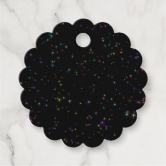 Colourful sparkling stars in night sky black desig favour tags