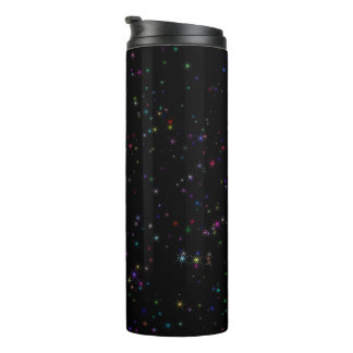 Colourful sparkling stars in night sky black desig thermal tumbler