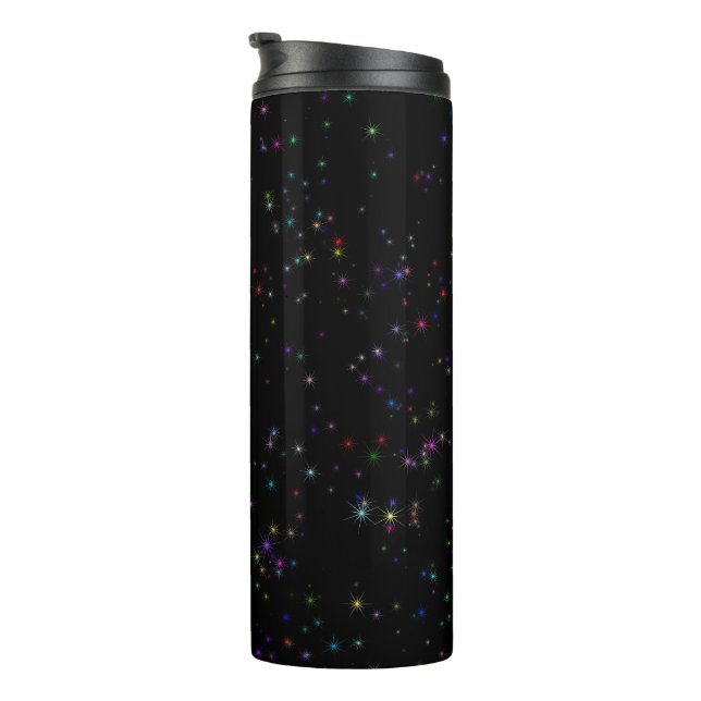 Colourful sparkling stars in night sky black desig thermal tumbler (Rotated Right)