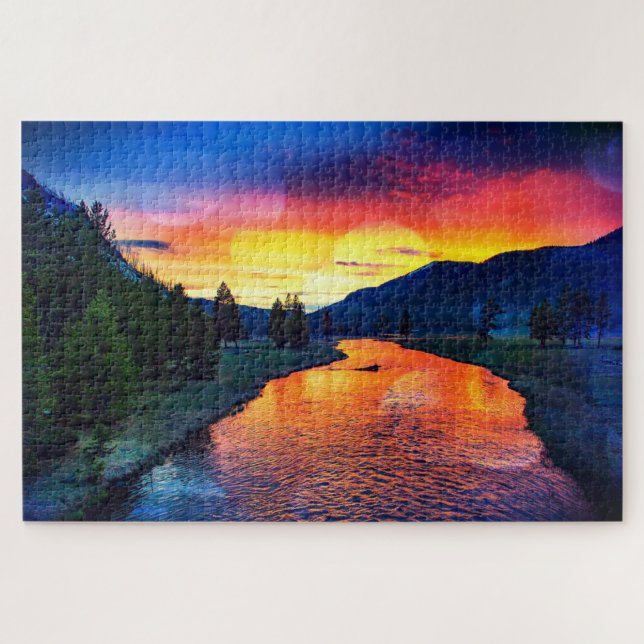 Colourful Sparkling Yellowstone River Landscape Jigsaw Puzzle (Horizontal)