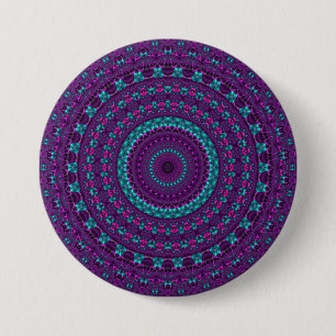 Colourful Sparkly Jewel Tone Mandala Digital Art 3 Inch Round Button