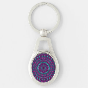Colourful Sparkly Jewel Tone Mandala Digital Art Keychain