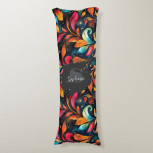 Colourful Sparkly Leaves Pattern - Black Backgroun Body Pillow