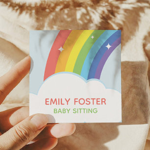 Colourful Sparkly Rainbow Clouds Custom  Square Business Card