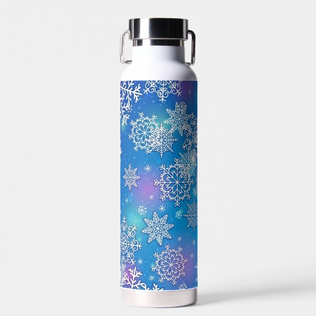 Colourful Sparkly Snowflakes Water Bottle (Front)