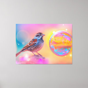 Colourful Sparrow and Rainbow Bubble Canvas Print