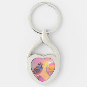 Colourful Sparrow and Rainbow Bubble  Keychain